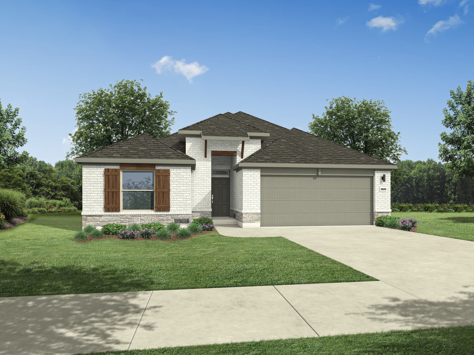 Builder rendering of a Trophy Signature Homes home in Prairie Winds, Hutto