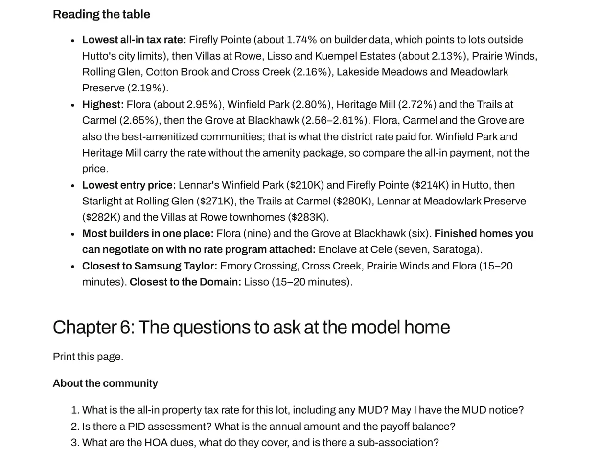 A page from the guide: the community comparison